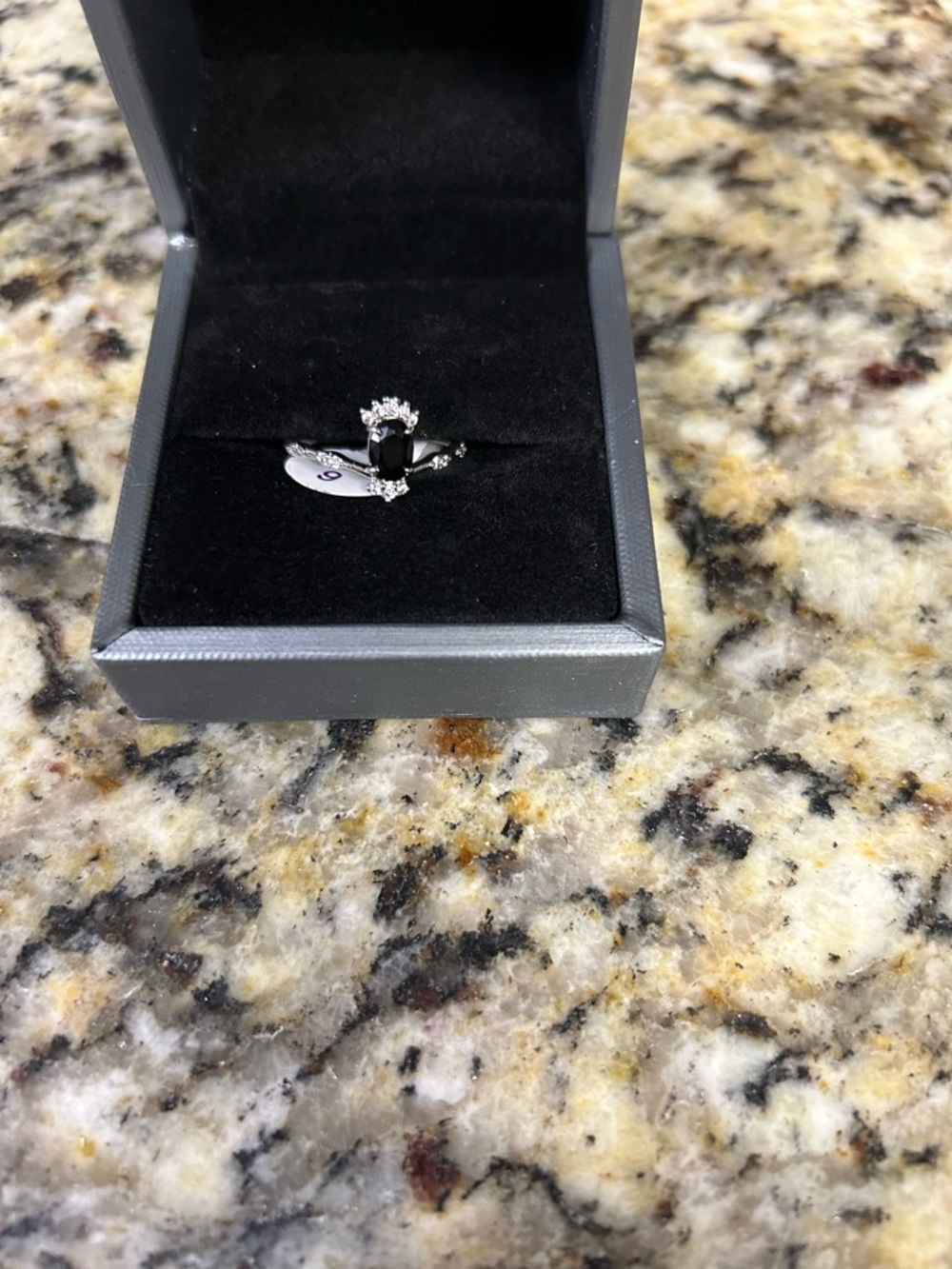 Sterling Silver Black Onyx Halo Ring with Sparkling Accents